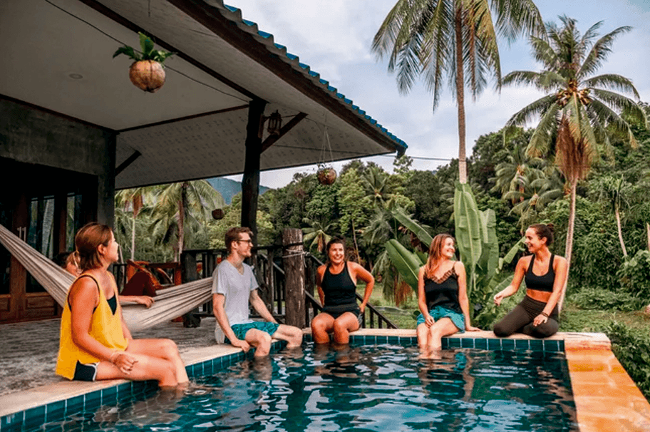 Yoga class at a vegan wellness retreat in Koh Phangan