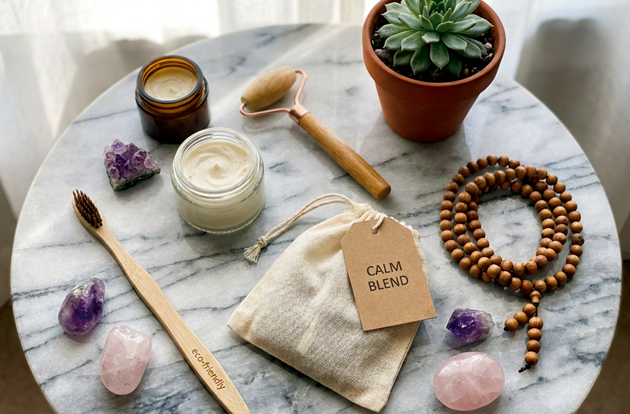 Flat lay of yoga retreat packing essentials including mat, clothes, and travel items